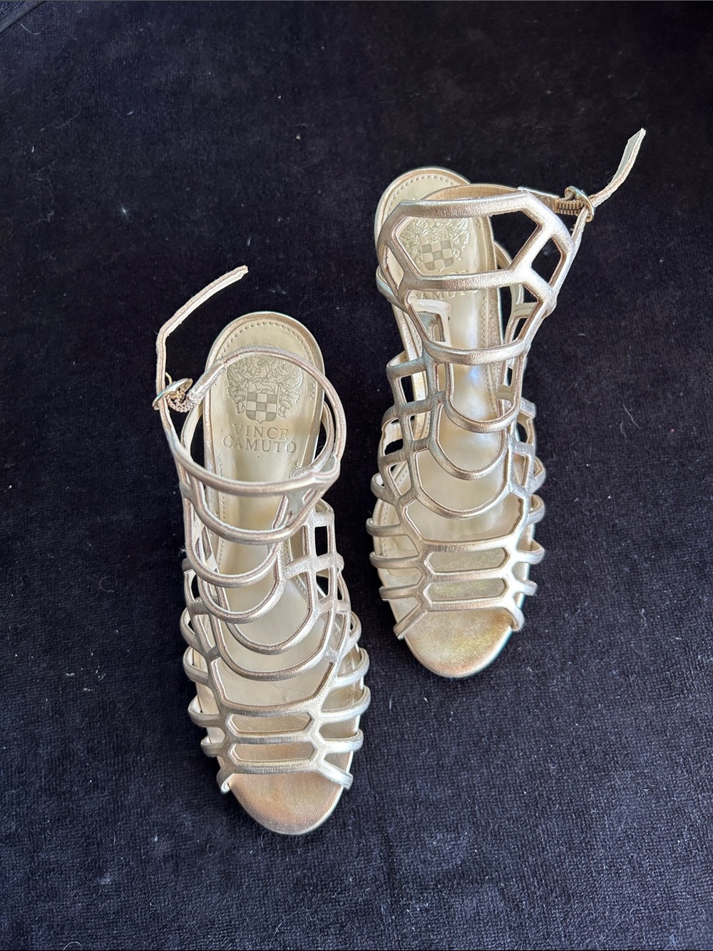 Vince Camuto Metallic Gold Caged Heeled Sandals